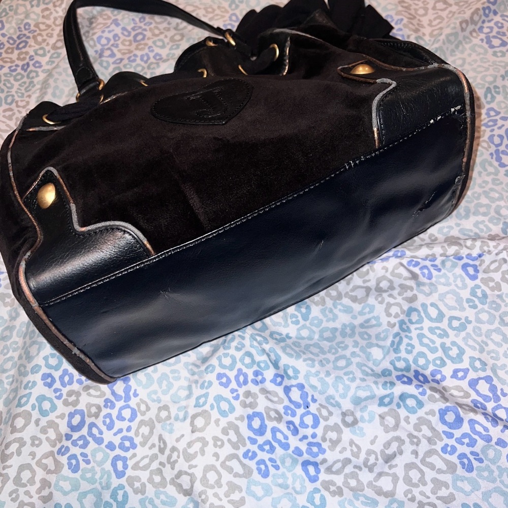 Vintage Black Juicy Couture Purse Tote Bag Handbag Daydreamer Velour Floral Y2K - Picture 6 of 9